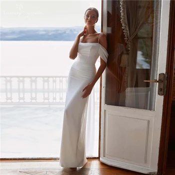 Простое Пляжное Свадебное платье 2023 На расшитых бисером бретелях С открытыми плечами и открытой спиной, Свадебные платья в стиле Бохо, Платья невесты Vestido De Noiva