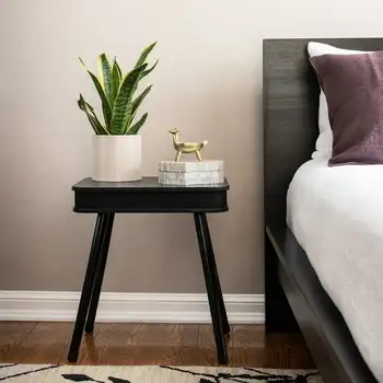 Прямоугольный торцевой столик с Bluetooth-динамиком и USB-портом для зарядки, черный диванный столик для спальни, гостиной