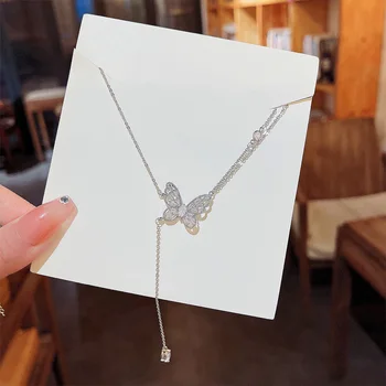 Серебристый Цвет, Колье в форме Бабочки, Циркон, Титановая металлическая цепочка, ожерелье с подвеской Для женщин
