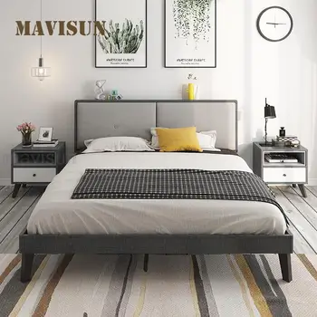 Скандинавская простая двуспальная кровать, современная минималистичная главная спальня, Свадебная кровать 1,8 м для небольшой квартиры, комплект мебели для спальни высокого класса