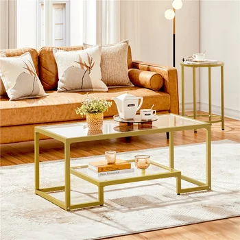 современный журнальный столик из закаленного стекла с металлическим каркасом из 2 шин для гостиной, Креативная мебель для кофейного столика из золота