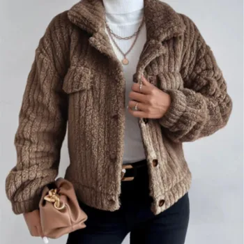 Укороченные куртки с длинным рукавом, пальто, Однобортная верхняя одежда, Модное винтажное вельветовое осенне-зимнее пальто, женская куртка