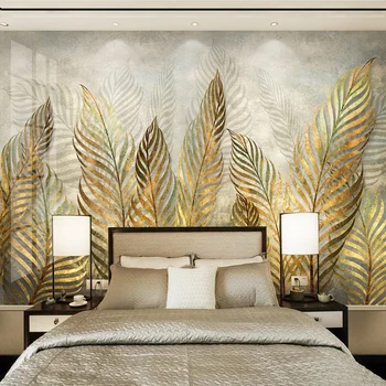 Фотообои Современное искусство 3D Золотые листья Фреска Гостиная телевизор Диван Спальня Домашний декор Самоклеящиеся водонепроницаемые наклейки на стену
