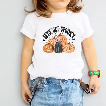 Футболка для мальчиков/девочексмешная футболка со скелетом-тыквой и призраком на Хэллоуин, Милая детская футболка, одежда для мальчиков и девочек на Хэллоуин