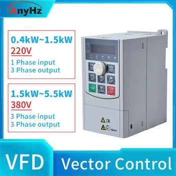 Частотно-регулируемый преобразователь частоты VFD 2,2 кВт, 4 кВт, 5,5 кВт 380 В с 3-фазным входом; 220 В с 1-фазным инверторным преобразователем 1,5 кВт Vector Vontrol