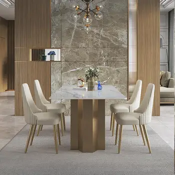 Яркий обеденный стол из каменной плиты, Итальянский светильник, Роскошный Дизайнерский Кухонный салон для ресторана высокого класса, Минималистичный прямоугольный стол